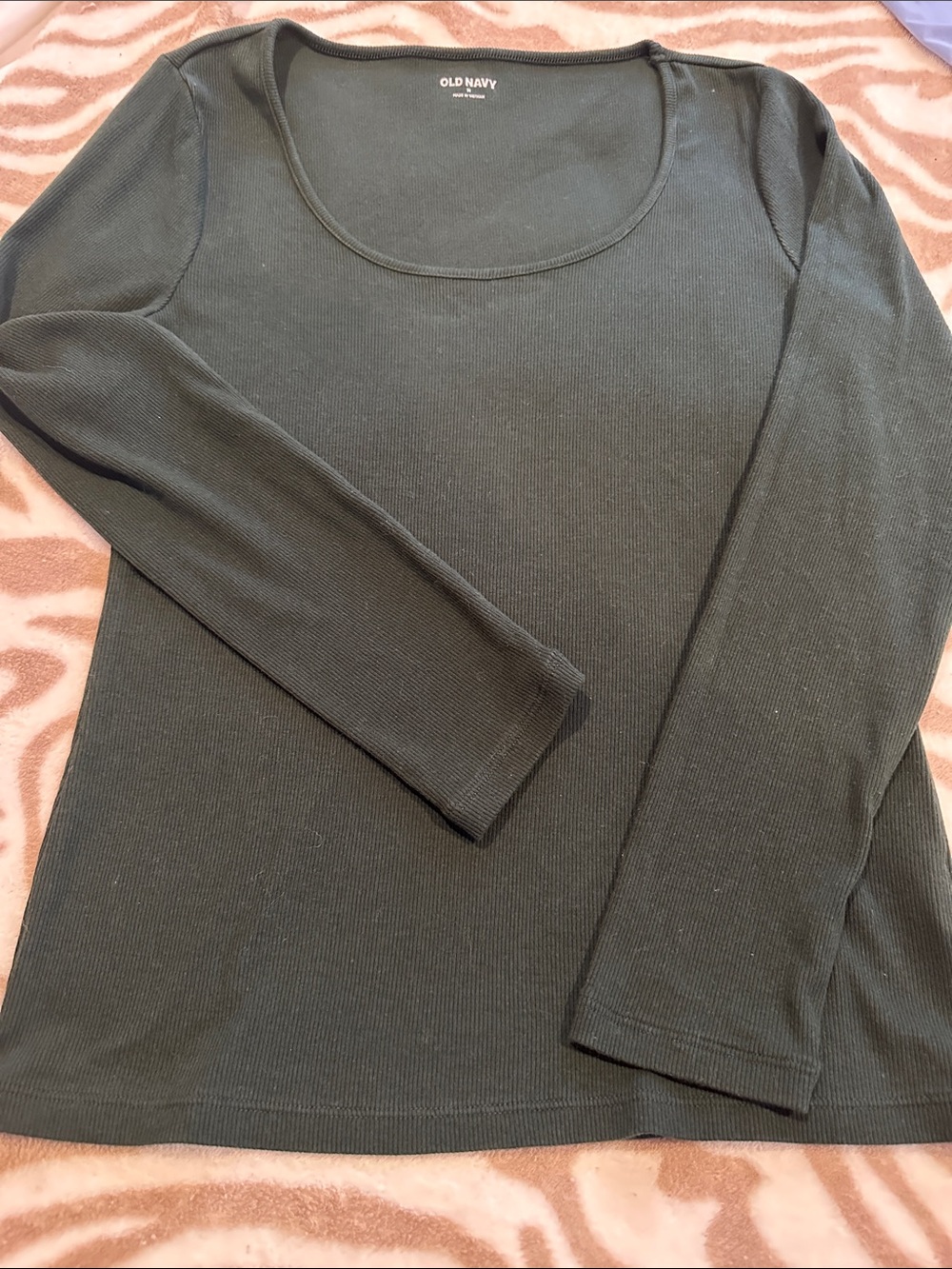Old Navy Dark Green Ribbed Scoop Neck Long Sleeve Top